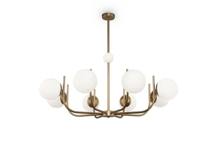 Lustre\, métal couleur laiton\, verre dépoli\, douilles E14