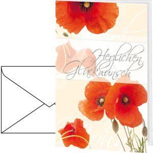 Sigel Geburtstagskarte DS003, Red Poppies, Klappkarten mit Umschlag, 10,5 x 14,8 cm, 10 Stück