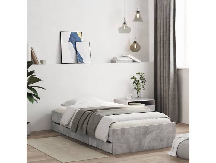 furnicato Bettgestell mit Schubladen 193x93x33 cm Betongrau Holzwerkstoff (1-tlg), Sperrholzlatten, sechs Schubladen, feuchtigkeitsbeständige Oberfläche