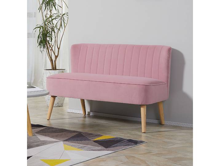 HOMCOM 2-Zitsbank Stoffen Bank voor Woonkamer Moderne Gestoffeerde Bank met Comfortabele Zitting en Stabiel Lounge Sofa Roze 138x73x82cm Aosom.nl