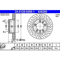 Bremsscheibe ATE 24.0128-0260.1 für Porsche Boxster Cayman