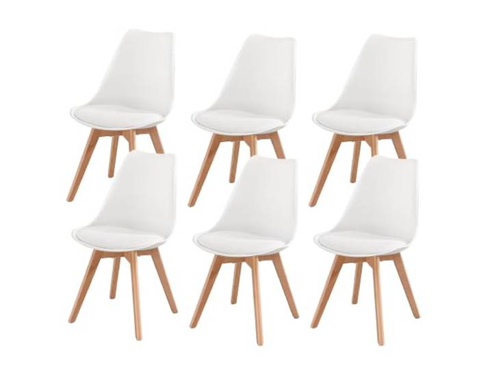 VASAGLE Esszimmerstühle und Küchenstühle 6er Set, Weiß Bürostühle, Schreibtischstuhl, für Esszimmer und Küche, PU-Leder, LENNA Kollektion