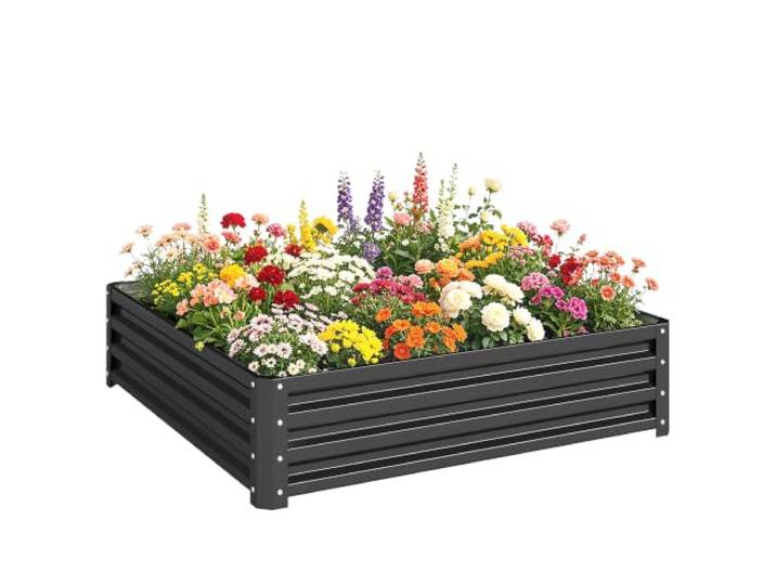 Outsunny Carré Potager de Jardin Potager Surélevé 120x120x30cm Gris Bac Potager en Acier Galvanisé\, Jardinière Exterieur Résistante à la Rouille\, pour Légumes Fleurs et Herbes