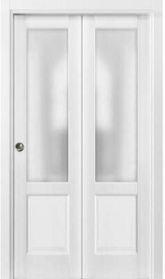 SARTODOORS Lucia 1422 Black Matte Wood Bi-Fold Closet Doors with Frosted Glass