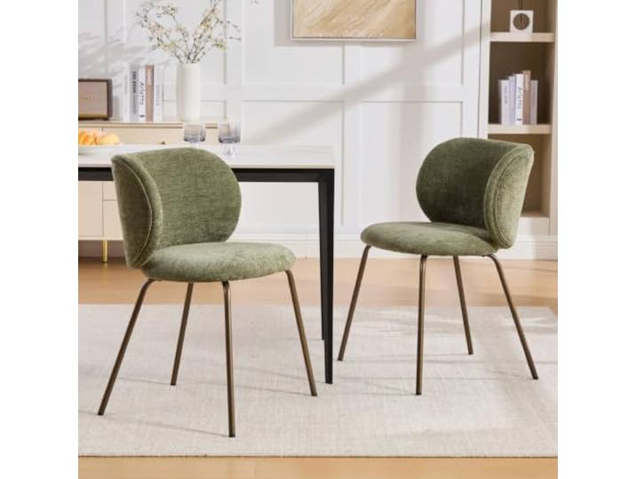 Ropilly Chenille Esszimmerstühle im 2er Set mit weicher Polsterung und bronzefarbenen Metallbeinen für Küche und Esszimmer