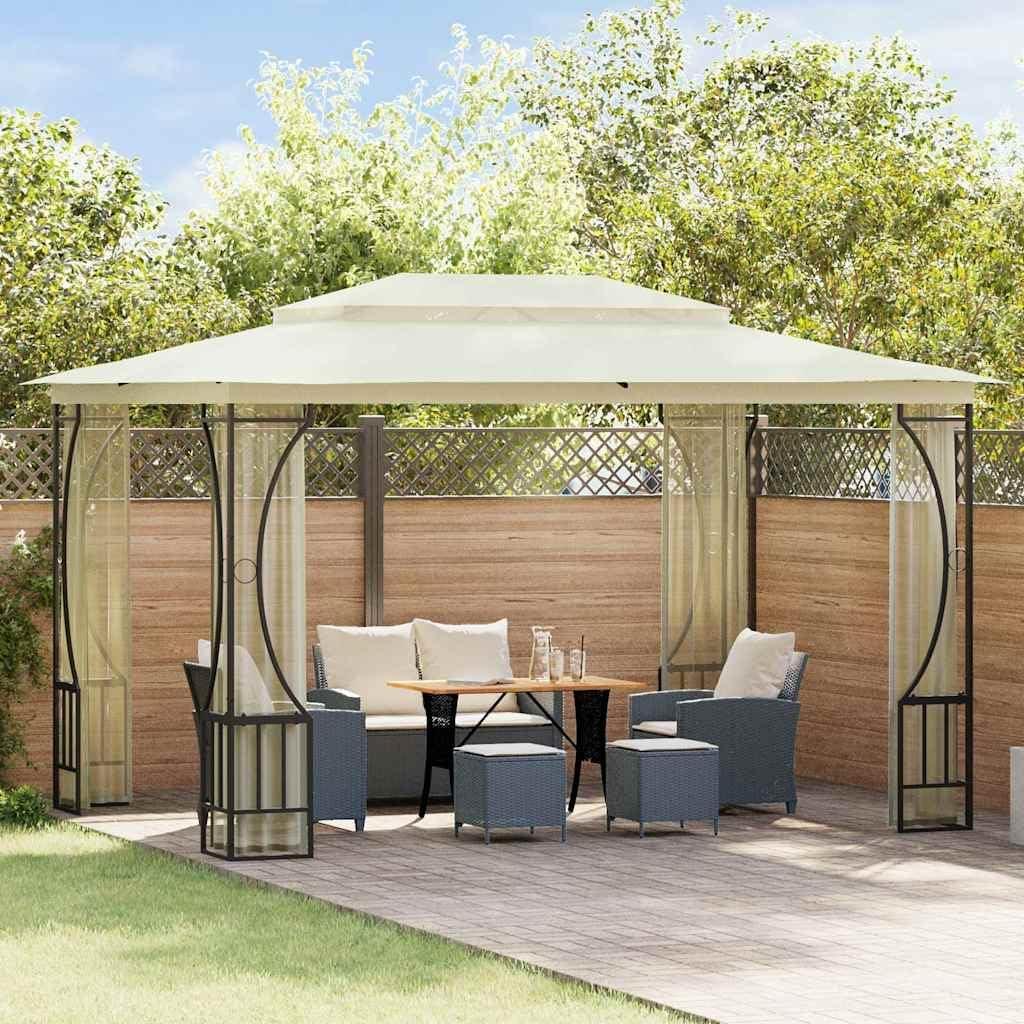Wasserdichter Gartenpavillon mit Netz, stabil und winterfest, 300x400x265 cm, cremefarben