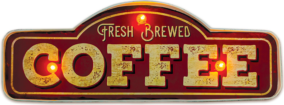 Forever Light Retro Metalen Bord met LED-verlichting Fresh Brewed Coffee Forever
