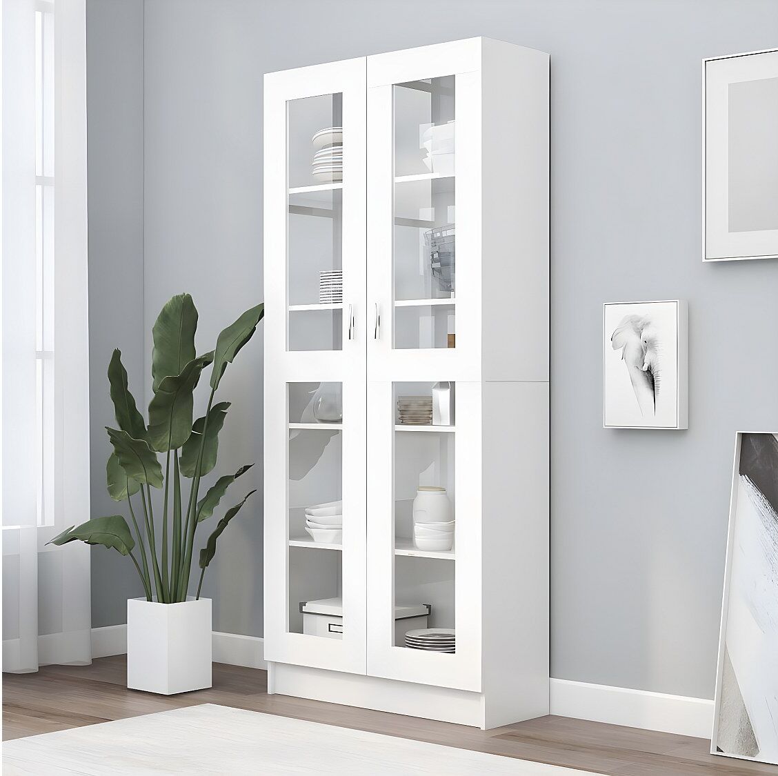 Clicnbuy Vitrina de madera contrachapada blanco 82,5x30,5x185,5 cm