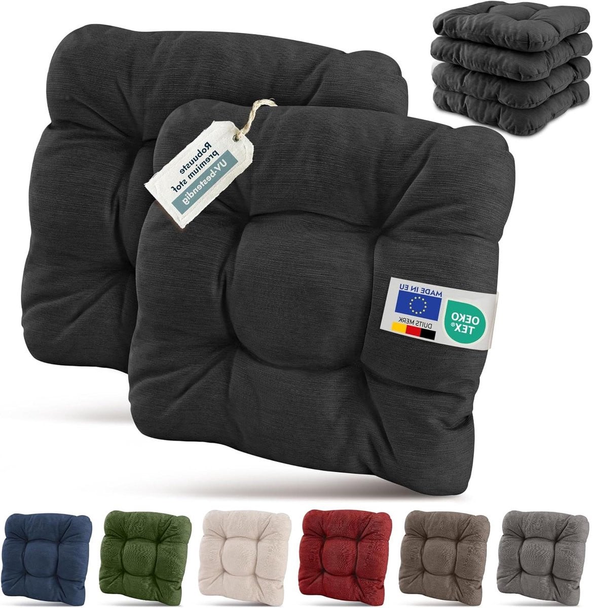 Set van stoelkussens voor volwassenen, extra dikke vulling, 40 x 40 cm, Antraciet