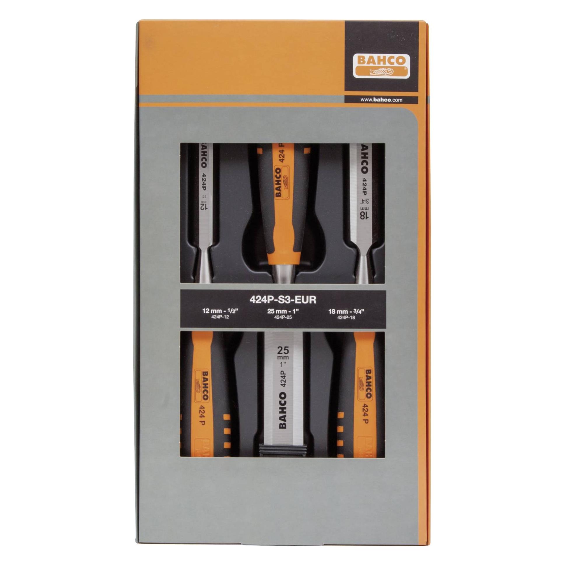 Bahco Stechbeitelsatz mit gummiertem Griff - dreiteilig/Kartonverpackung (424P-S3-EUR)