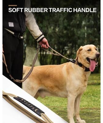 Pet Hub Tactical No Pull Dog Leash Reflective, Shock Absorbing & Heavy Duty Pet Leash With Car Seatbelt Safety black