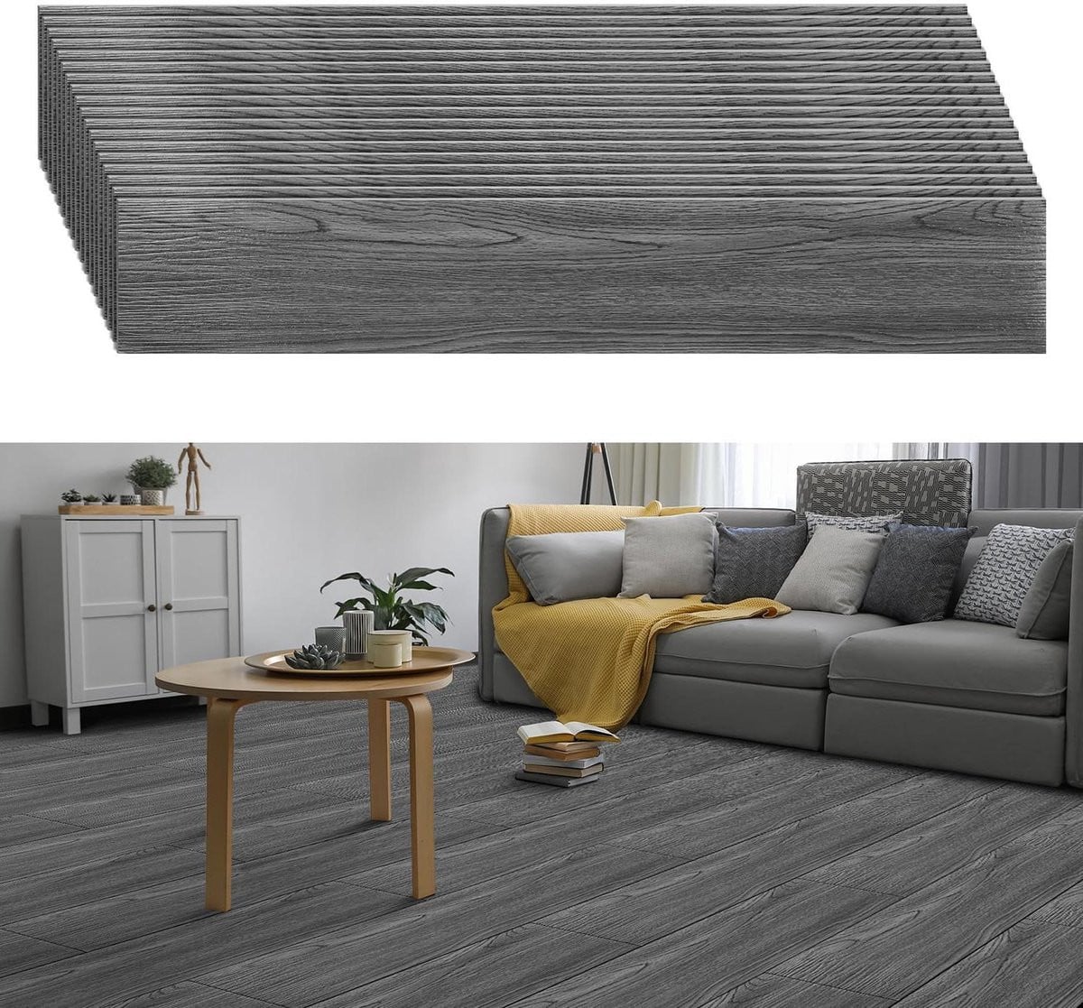 Zelfklevende PVC Vloerbedekking Vinyl Tegels Donkergrijs - 7,5 m²
