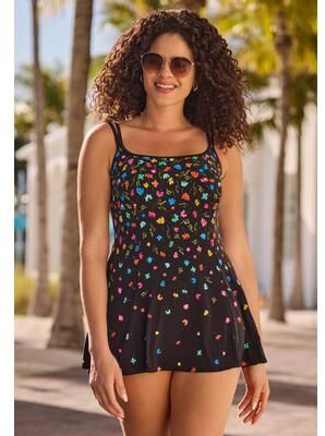 Plus Size Women's Princess Seam Swimdress by Longitude in Little Flowers (Size 16)