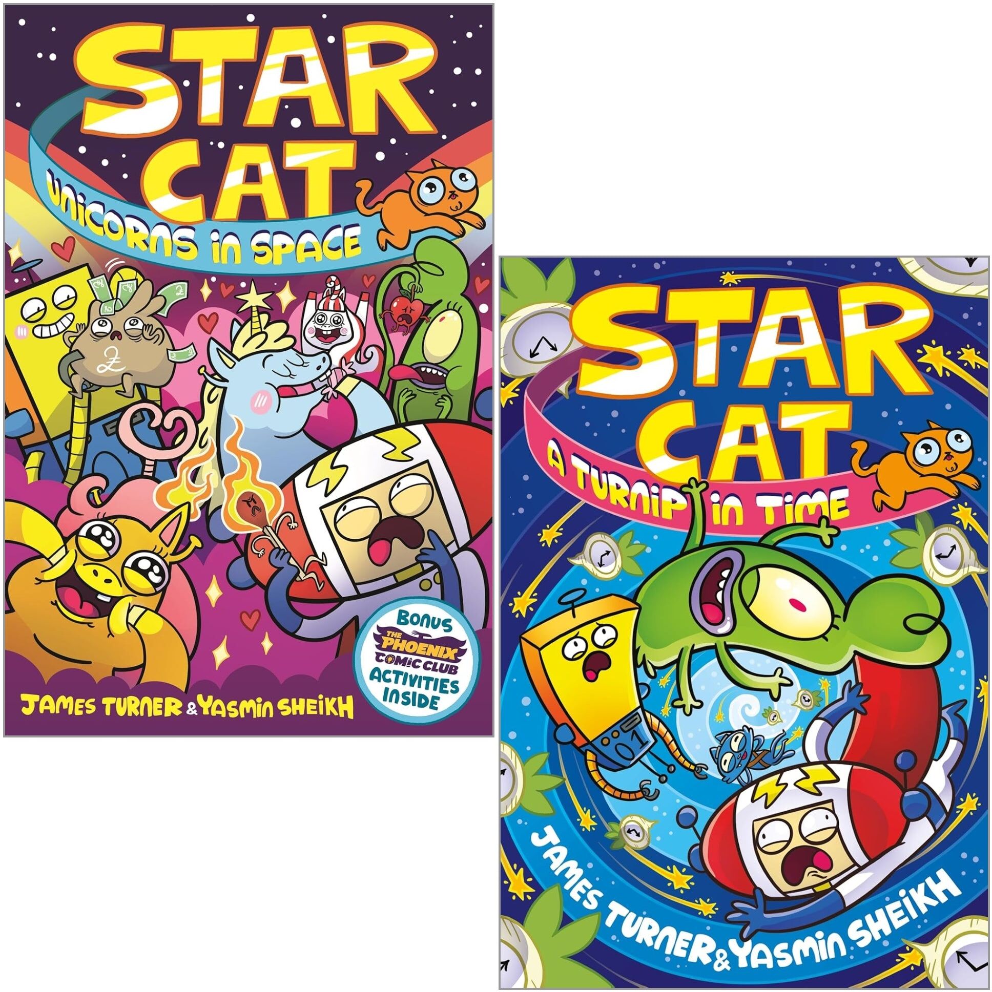 Phoenix Star Cat Series 2 Books Collection Set by James Turner (A Turnip in Time!, Unicorns in Space!)