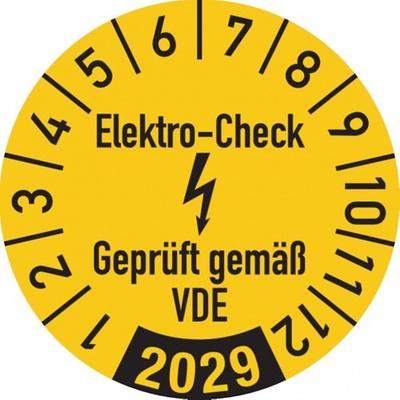 König Werbeanlagen Dreifke® Jahresprüfplakette, Elektro-Check Geprüft gem. VDE, gel - 30 mm Folie selbstklebend