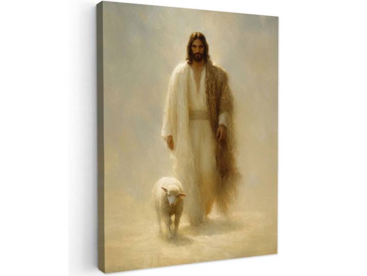 MuchoWow Leinwandbild - Schaf - Jesus - Pinselstriche - Abstrakt - 60x80 - Gemälde, Sandfarben, Textil, Kiefer, Rechteckig, 60x80 cm, gerahmt, Bilder & Rahmen, Bilder, Wandbilder