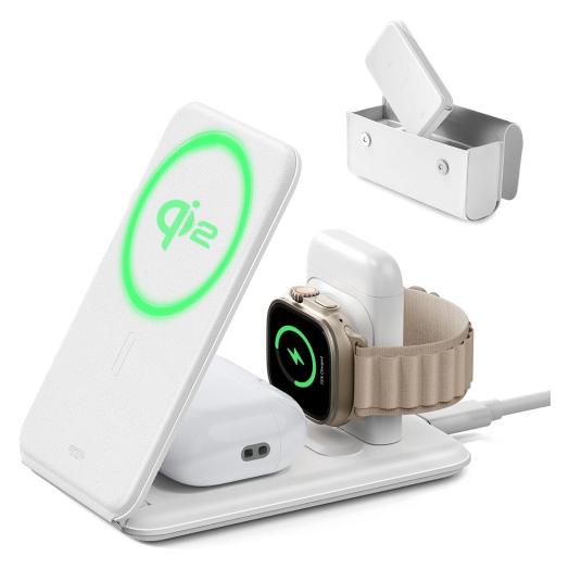 ESR Travel 3v1 bílá / Skládací cestovní nabíječka / Qi2 / pro telefon, hodinky a sluchátka (2C569A-WH)