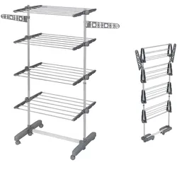 MODFU Wäscheständer Edelstahl Grau, klappbar mit Rollen, 142 x 55 x 172 cm