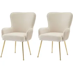 STILVORA Esszimmerstuhl 2er Set Samt Beige+Gold 83x57x53 cm mit Armlehnen, Lendenstütze und höhenverstellbaren Füßen, komfortabel & stabil