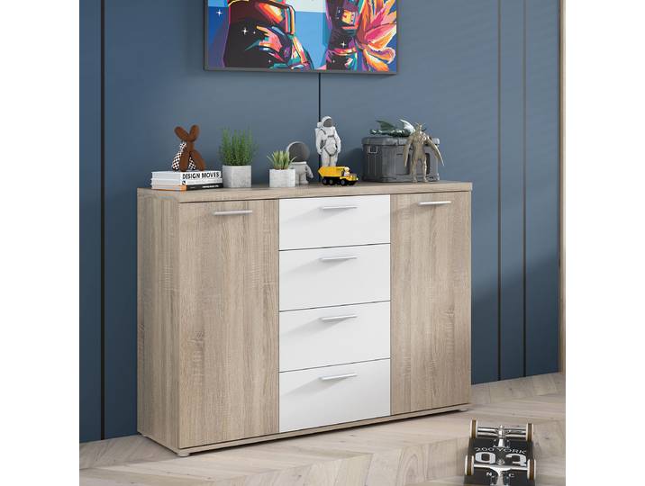 Sideboard 130 x 93 x 38cm Weiß/Beige