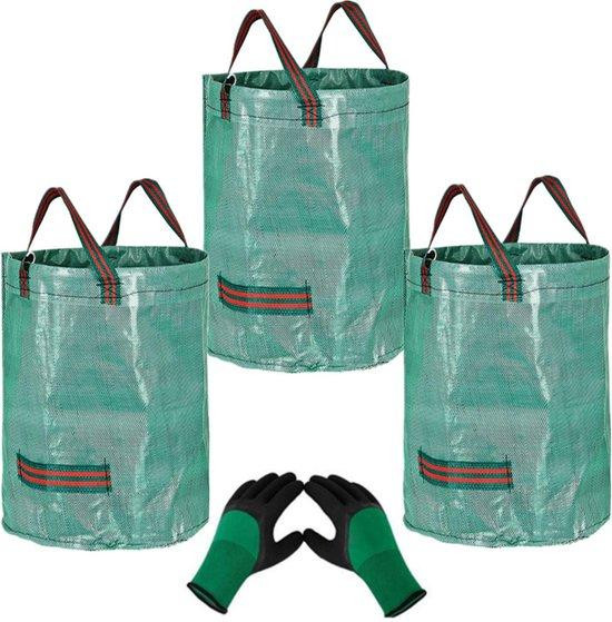 Unyqoos 3-delige set herbruikbare tuinafvalzakken van 272 liter inclusief tuinhandschoenen