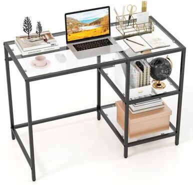 Costway Modern Console Table with 2 Open Shelves and Metal Frame-Black