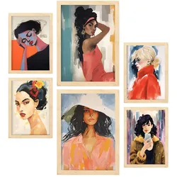POSTER Set Mit 6 Zuversichtlich In Damenplakat A3 & A4 Rahmen Aus Hellem Holz