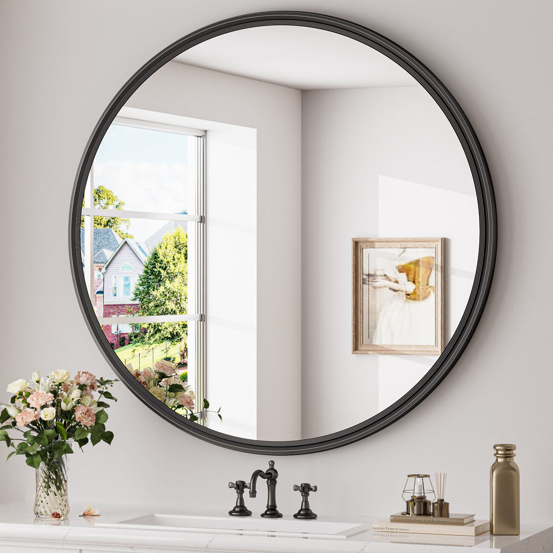 EUkeonjinn Round Leaning and Wall Mirror Matte Black 81.3cm x 81.3cm