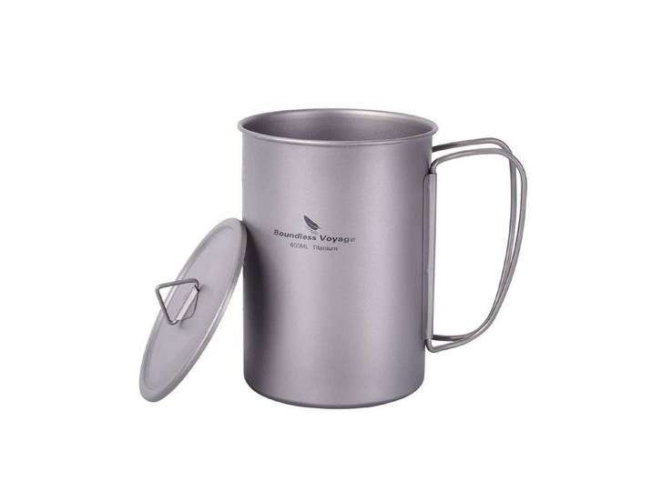 LuxusKollektion Becher Titan Becher 600ml mit Deckel Outdoor, Metall