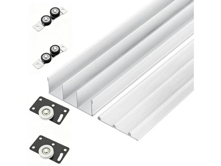 BGOOSA Hardware-Kit for dreispurige Schiebetüren, 1 Satz For 3-teiligen Kleiderschrank-Raumteiler(Milk,200cm/6.56ft)