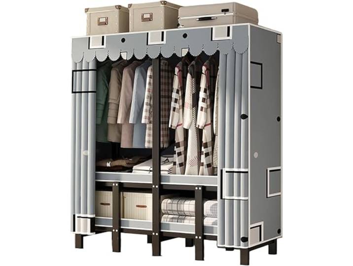 MmcdylyhEU Robuster tragbarer Kleiderschrank mit Abdeckung, Faltbarer Kleiderständer for stehende Kleidung im Schlafzimmer, Organizer(D,170cm/66.9inch)