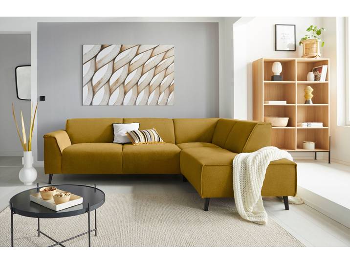 Ecksofa, Gelb, 263x191 cm, Struktur Fein, Mit Federkern, Klassisch, Domo-Collection