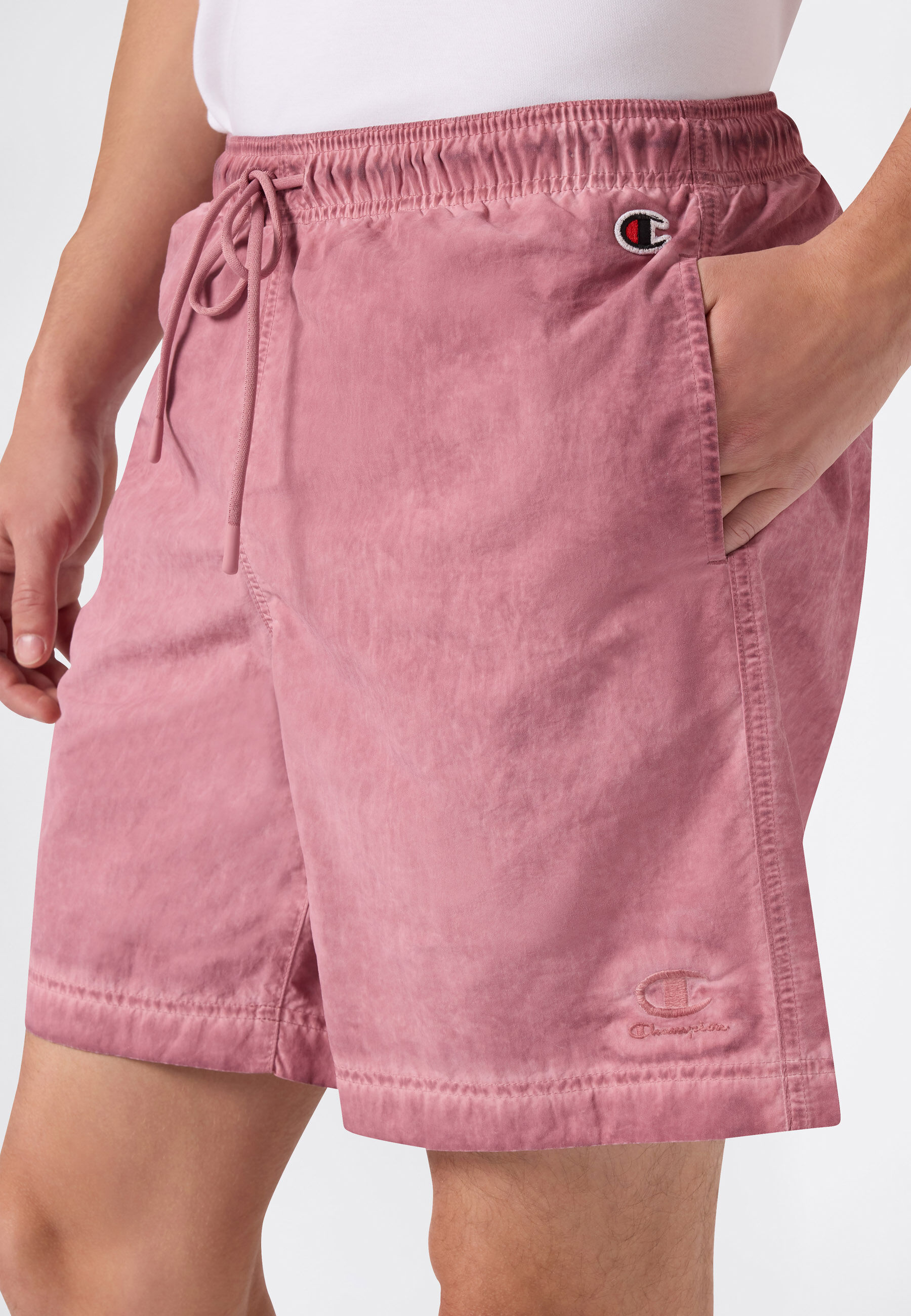 Badeshorts CHAMPION "5-inch Men's swim shorts", Herren, Gr. S, N-Gr, rosa (slr), Web, Polyamid, ausgewaschen, unifarben, Badehosen Badeshorts, unifarbene oder ausgewaschene Optik, leichtes Material aus Polyamid