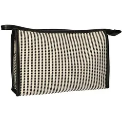 Leek Toiletry Bag Stripe Cream Black 30x20 Cm, Necessaire, Schwarz, Weiss