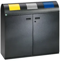 Mülltrennsystem VAR WS 100R 3-fach antik-silber 3 x 80 L Doppelflügeltür mit Doppelbartschloss und prakt. Griffmulden