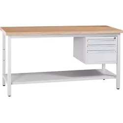PROREGAL Werkbank CRICKET mit 3 Schubladen und Ablageboden | HxBxT 84x120x60cm | Traglast 150kg | Grau-Buche