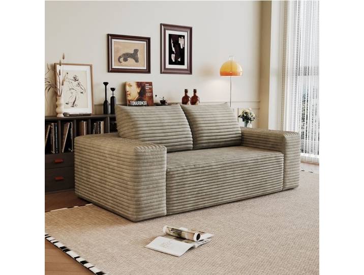 Modenuit Canapé compressé 180 cm en tissu aspect velours côtelé sans montage camel