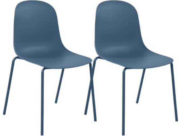 CLP 2er Set Stapelstuhl Hardin, mit ergonomischer Kunststoffschale und stabilem Metallgestell, geeignet für Esszimmer, Konferenzraum und Küche Farbe blau