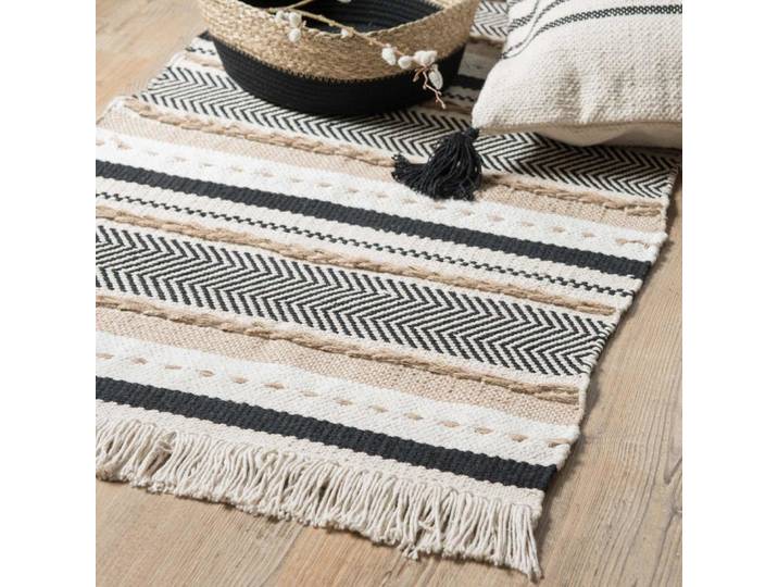 Gewebter Teppich aus Baumwolle und Jute mit Streifenmuster, 60 x 120 cm