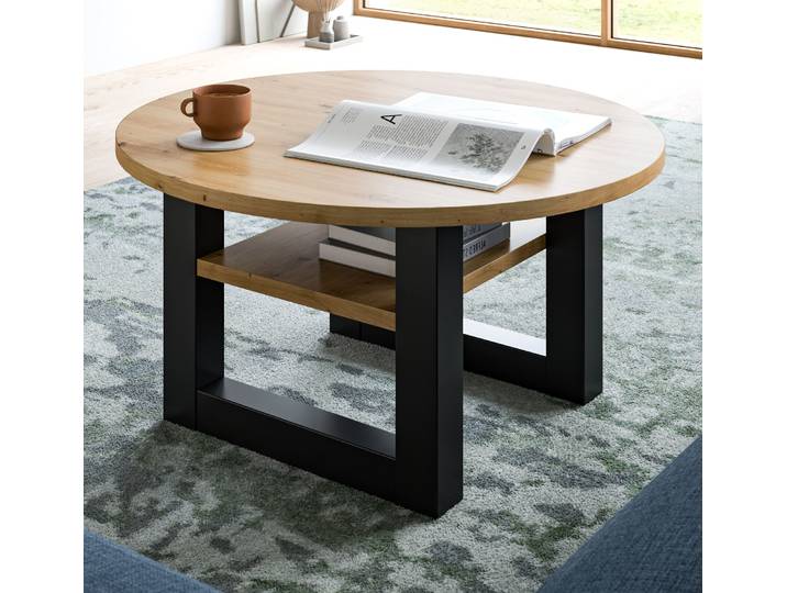 Couchtisch \ Eldon\ in Artisan Eiche und grau Wohnzimmer Tisch rund Ø 75 cm