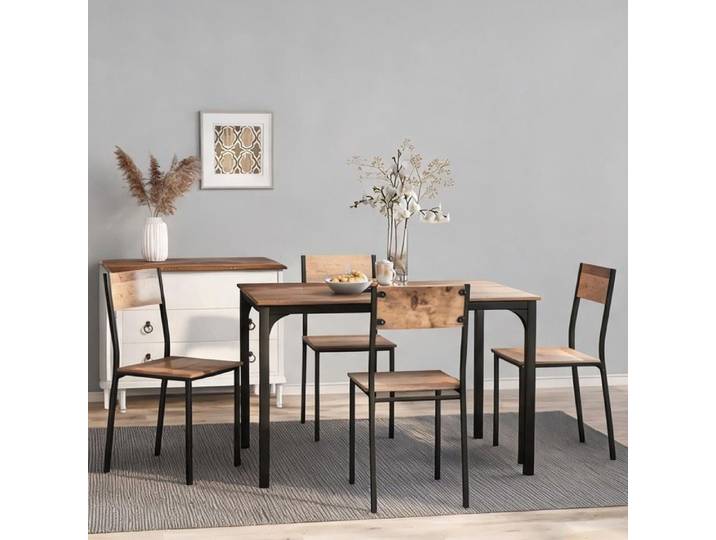 Ensemble table à manger compact 4 chaises design minimaliste panneaux de particules tons marron