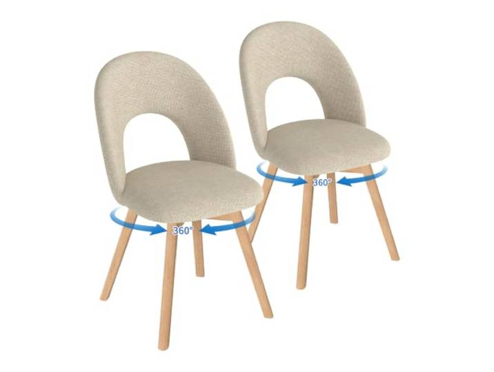 WAFTING Esszimmerstühle drehbar Polster Holzbeine 2er Set，Hellbraun 360° drehbar, dicker Leinenstoff mit luftdurchlässiger durchbrochener Rückenlehne, geeignet für Esszimmer, Küche, Wohnzimmer