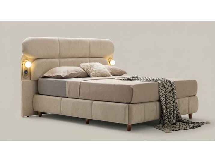 JVmoebel Boxspringbett Bett mit Kopfteil Bequem Stilvoll Beige Geräumig Weich Beleuchtet USB, Made in Europa