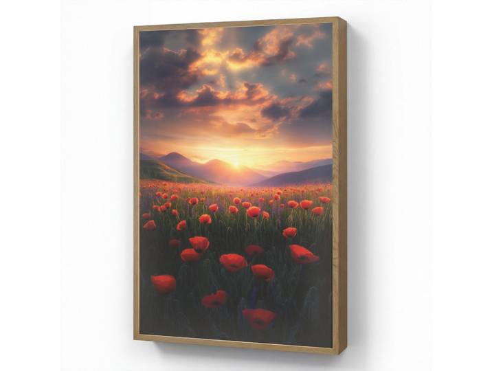OnlyWow Wandleuchte MIT Akku Landschaft - Sonnenuntergang - Blumenfeld 60x90 cm, Rot, Rechteckig, LED integrated, 60x90x8 cm, Lampen & Leuchten, Innenbeleuchtung, Wandleuchten