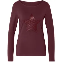 Tchibo - Langarmshirt mit Glitzer-Print - Damen - Gr. M - dunkelrosa