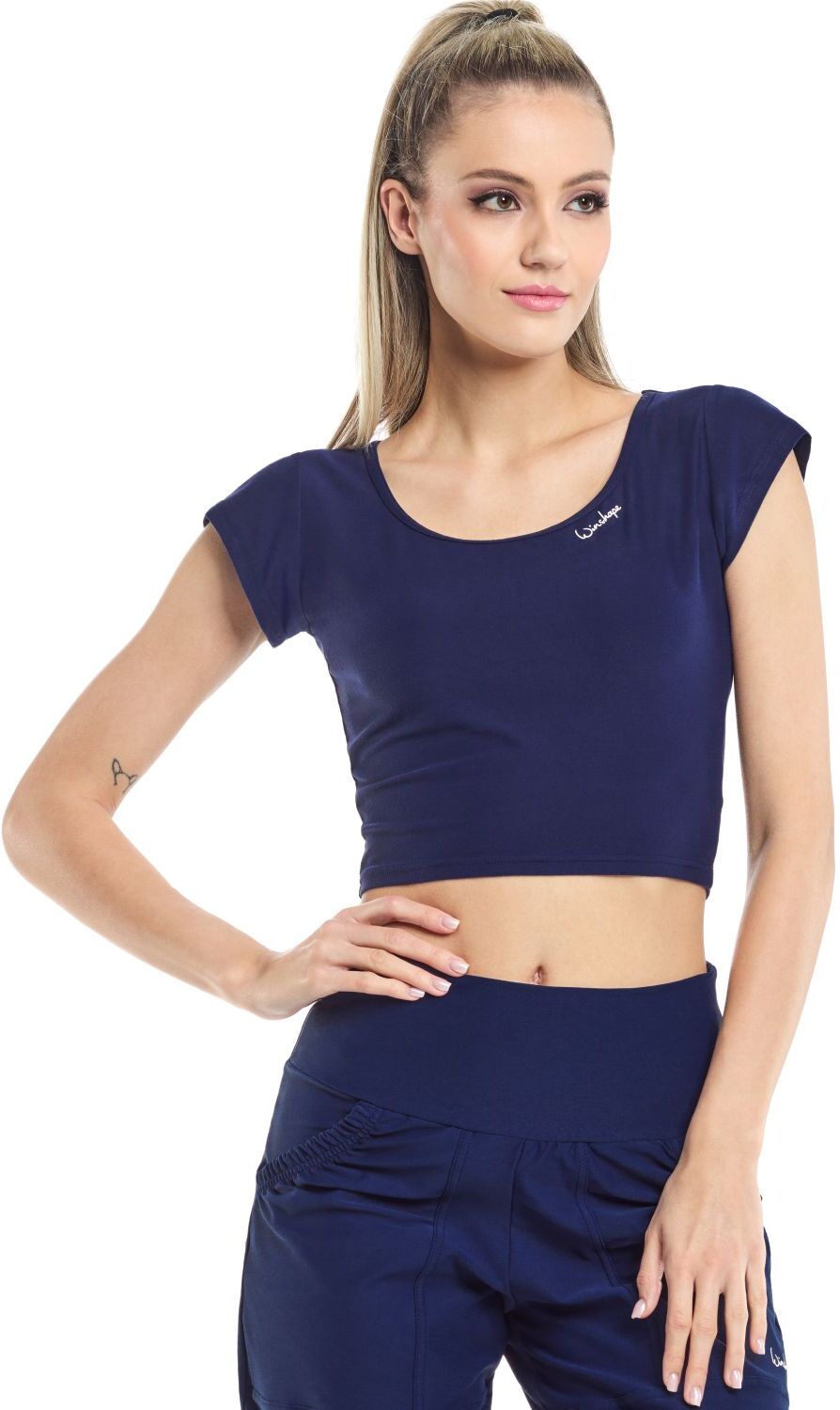Crop-Top WINSHAPE "AET137LS", Damen, Gr. S, blau (dunkelblau), 85% Polyester, 15% Elasthan, Rundhals, Tops Crop-Top, Functional Light and Soft Cropped dunkelblau S
