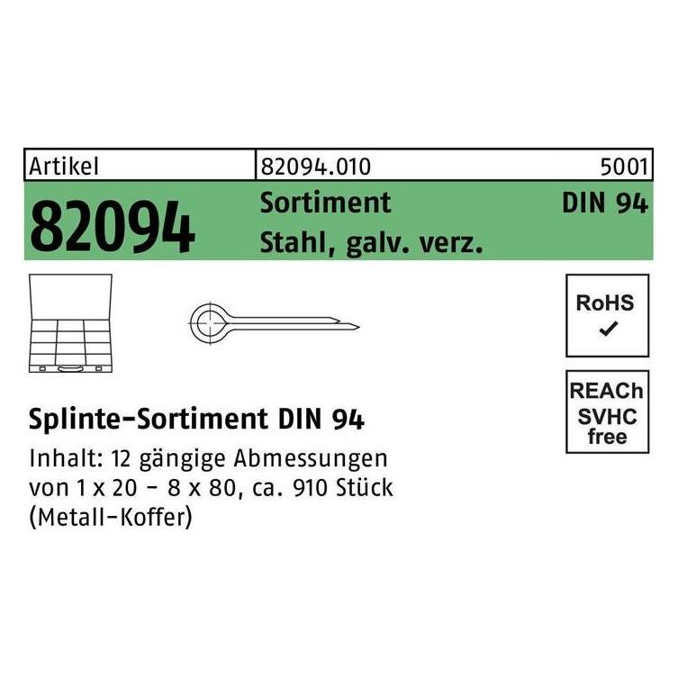 Splintensortiment DIN 94 910tlg. Stahl galvanisch verzinkt (820940100000000)