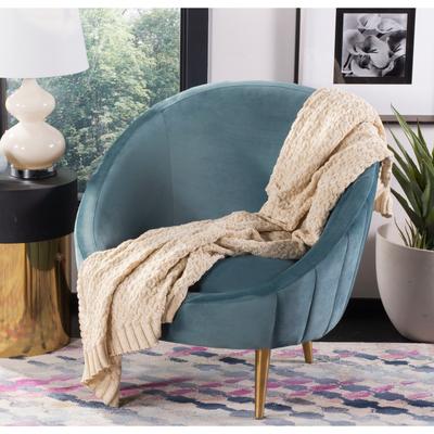 SAFAVIEH Adara Knit 50 x 60 Inch Cotton Throw, Natural and Gold