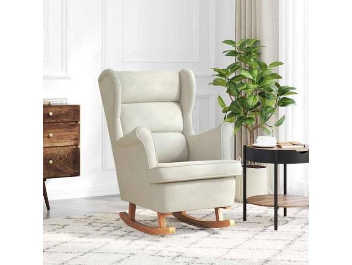 Crème Fauteuil à bascule à oreilles en velours crème bois massif - Fauteuil simple H17000