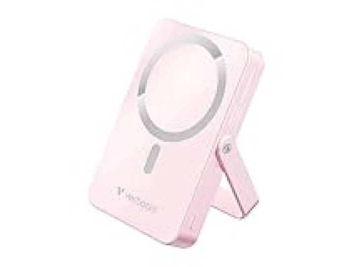 Verbatim Charge 'n' Go MagSafe Powerbank 10 000 mAh Rose 15 W Magnétique – PD 22 W Fonction de Charge Rapide Affichage LED et Support Pliable pour iPhone 16/15/14/13/12 Pro/Pro Max – Câble USB-C